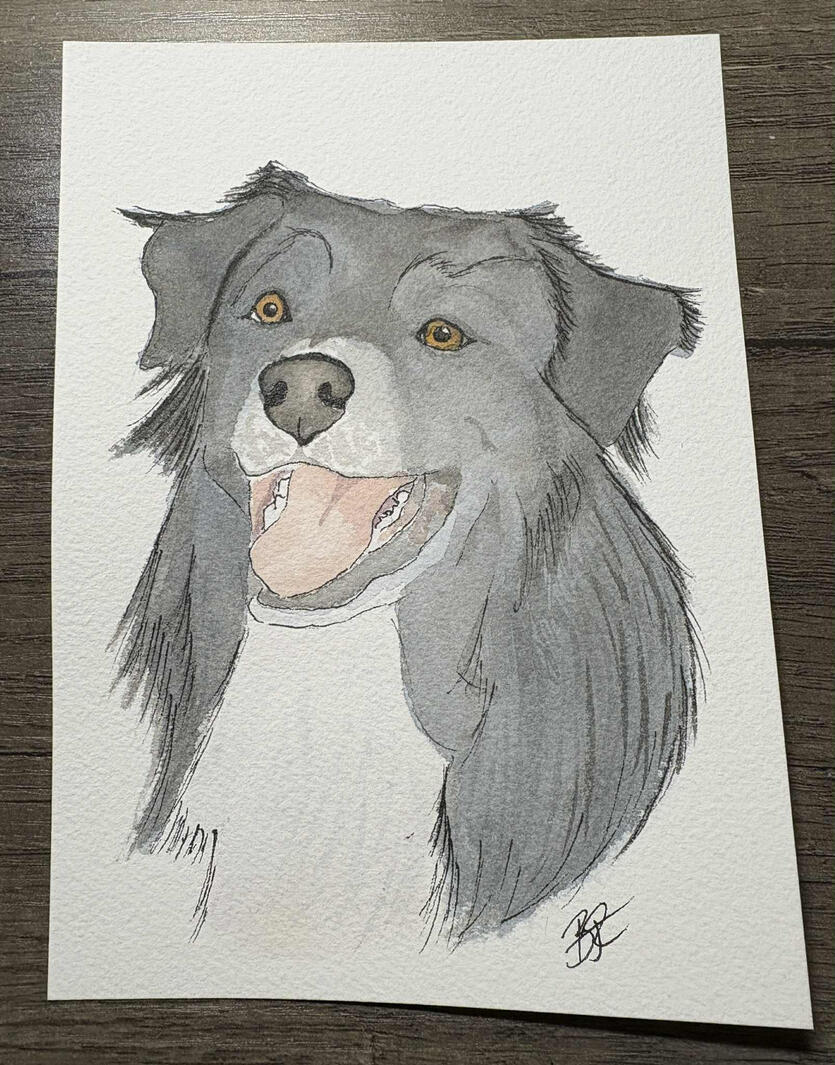 Watercolor and ink pet portrait